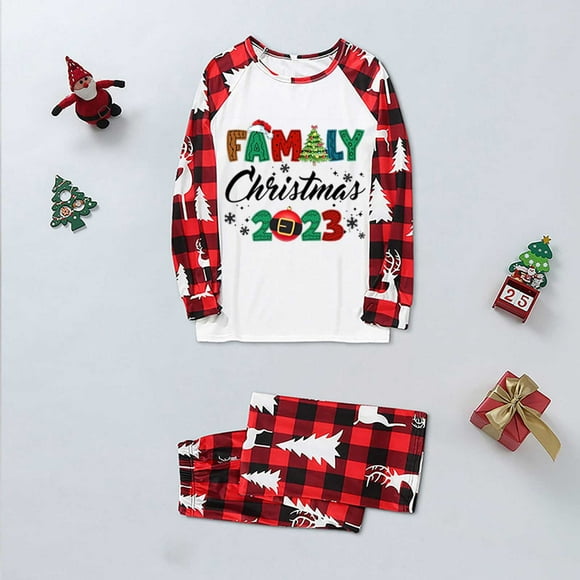 EGNMCR Christmas Pajamas for Family, Classic Plaid Xmas Sleepwear for Christmas Parent-Child Outfit Christmas Kids Plaid Printed Blouse Tops+Pants Family Matching Pajamas Set Women Blouse pants