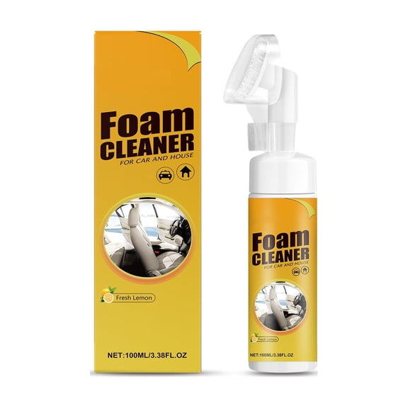 Car Interior Foam Cleaner 100ml with Built-In Brush – Fast-Acting Upholstery Seat Stain Remover pH-Balanced Formula for Fabric, Leather, Vinyl Color Renewing Deodorizing Spray