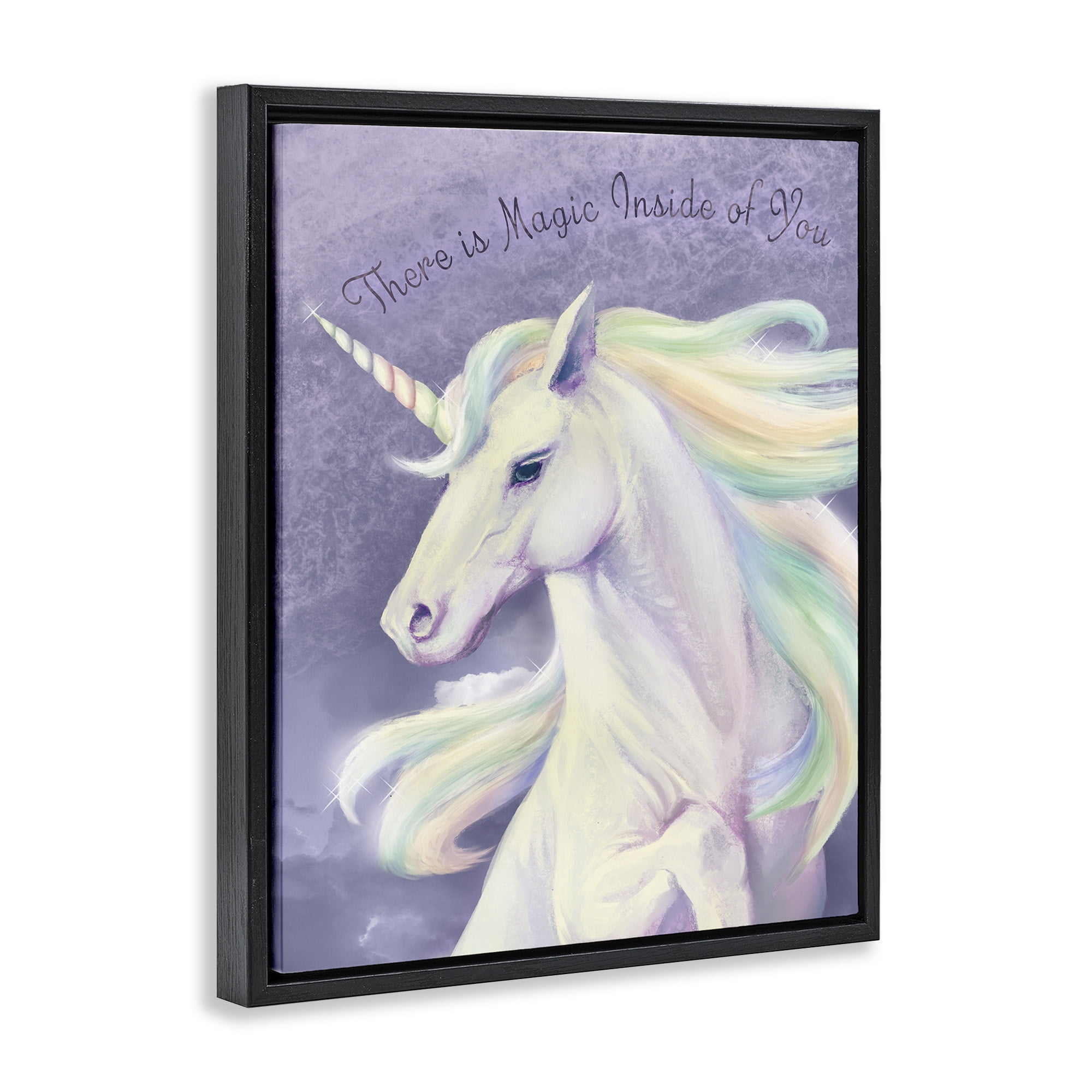 Stupell Industries Magic Inside Of You Inspirational Unicorn Inspirational Painting Black Floater Framed Canvas Art Print Wall Art, 17 x 21