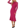 thumbnail image 2 of INSPIRE CHIC Women's Dress Mermaid Bodycon Mock Neck Sheer Mesh Long Sleeve Dresses XS Rose Red, 2 of 6