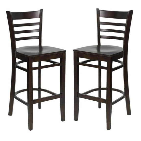 Home Square Hercules Series 30" Ladder Back Bar Stool in Walnut - Set of 2