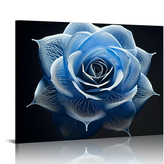 COMIO  Blue Rose Flower Picture Decor Wall Art Abstract Navy Gray Vintage Floral for Bedroom Bathroom Walls Decoration Canvas Framed