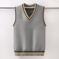 thumbnail image 5 of SERTGUTR Boys V Neck Sweater Vest, Striped Ribbed Trim Sleeveless Knit Pullover, School Uniform Classic Fit, Everyday Layering Top, 5 of 7