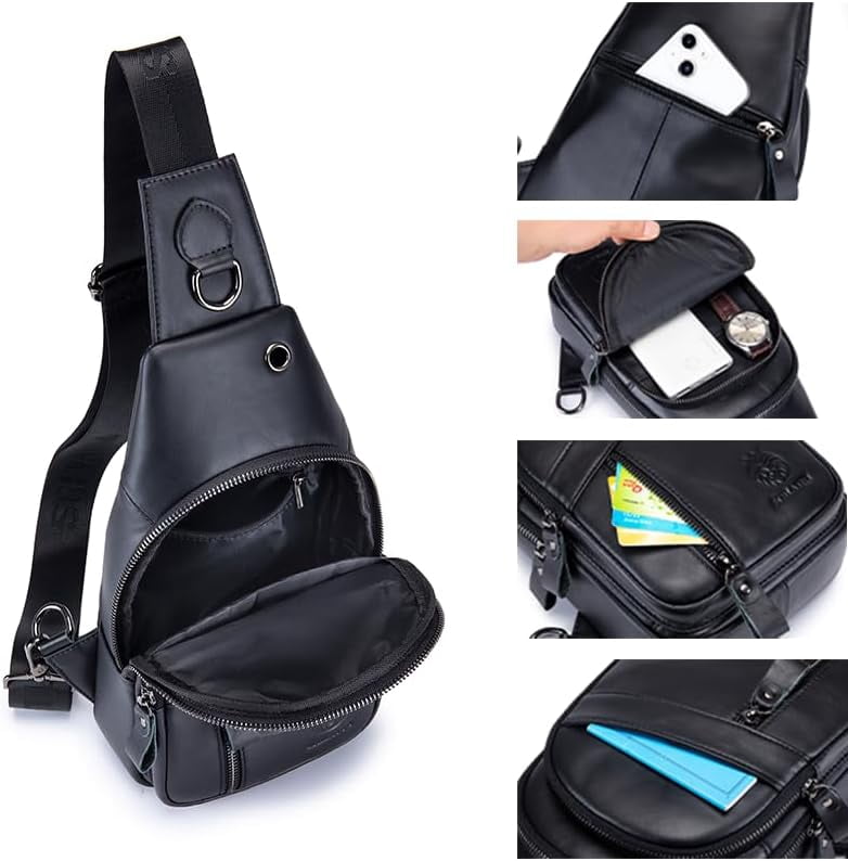 SCHLATUM Genuine Leather Crossbody Sling Bag for Men, Black