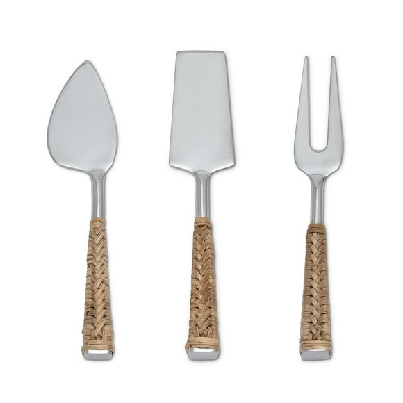 Set Of 3 Rattan Handle Cheese Knives