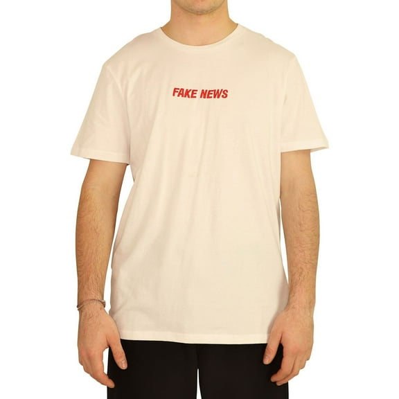 Elevenparis Mens Fake News Graphic T-Shirt, White, Medium