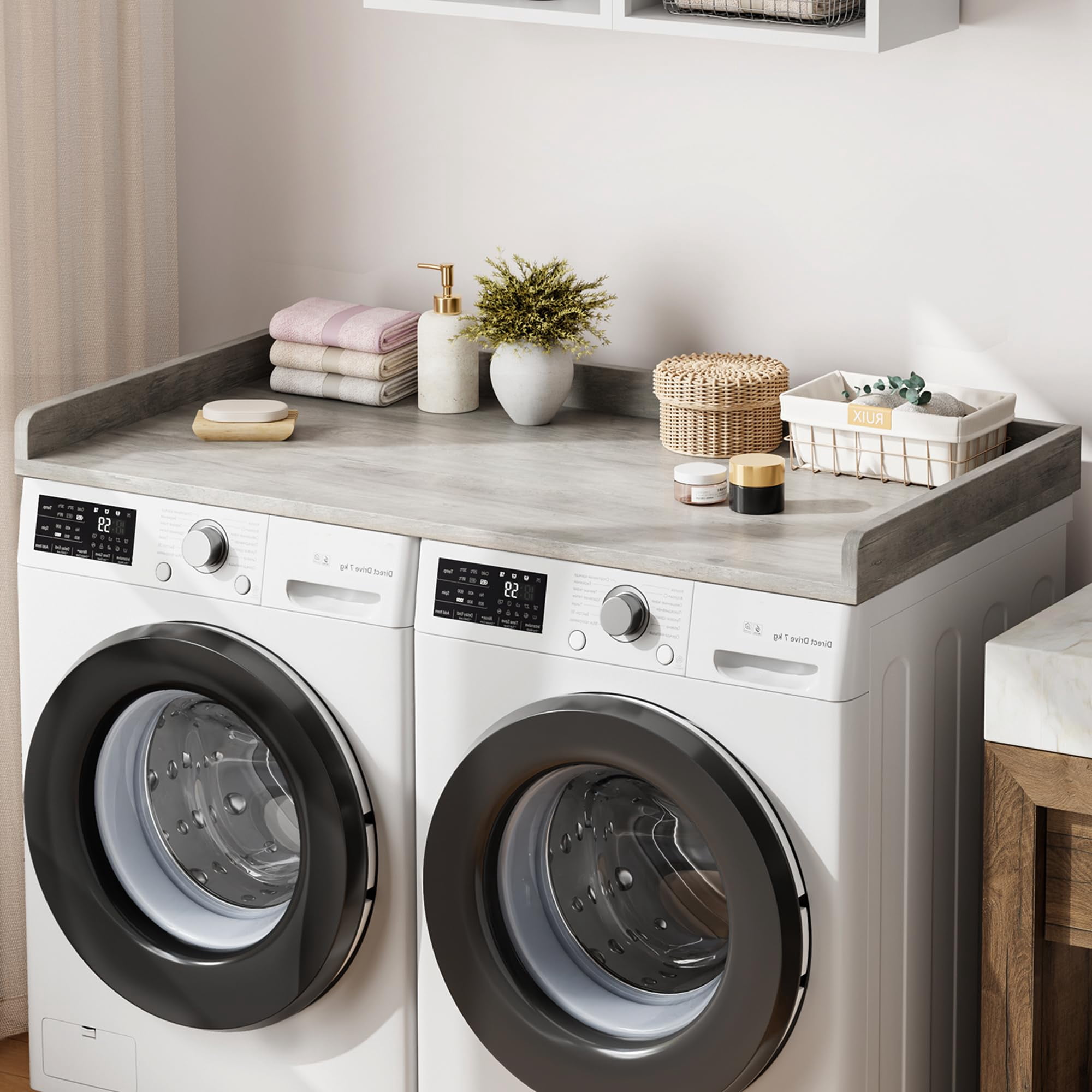 Gaderth Washer Dryer Countertop, laundry topper with Edge and Non-Slip Pad for Washer Dryer Laundry Hamper Counter Storage Organization 54"x27.5"