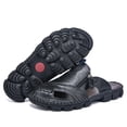 thumbnail image 2 of Domuza Men's Leather Fisherman Sandals Non-Slip Breathable Casual Outdoor Shoes Slide Flat Sandals Hollow Slip-on Beach Shoes for Summer Black 10.5 (EU-46), 2 of 7