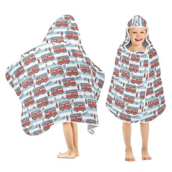 joogoo Cartoon Fire Truck Kids Hooded Beach Towel Baby Bath Towel 23.5"x50"