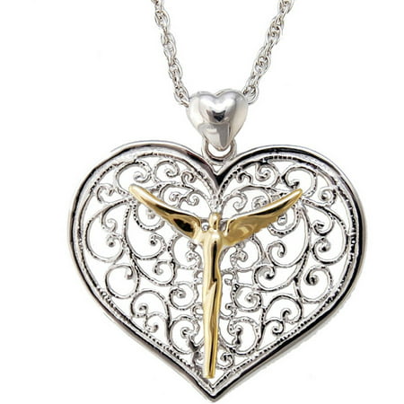 Lavaggi Jewelry Sterling Silver Filigree Angel Heart Pendant Necklace, 18 Chain