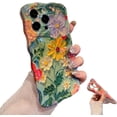 thumbnail image 1 of Lurvia Funda para teléfono, colorida pintura al óleo retro flor patrón de luna, funda protectora de TPU delgada a prueba de golpes, funda floral impermeable Airbag anti-caída (verde, para iPhone 15 Pr, 1 of 6