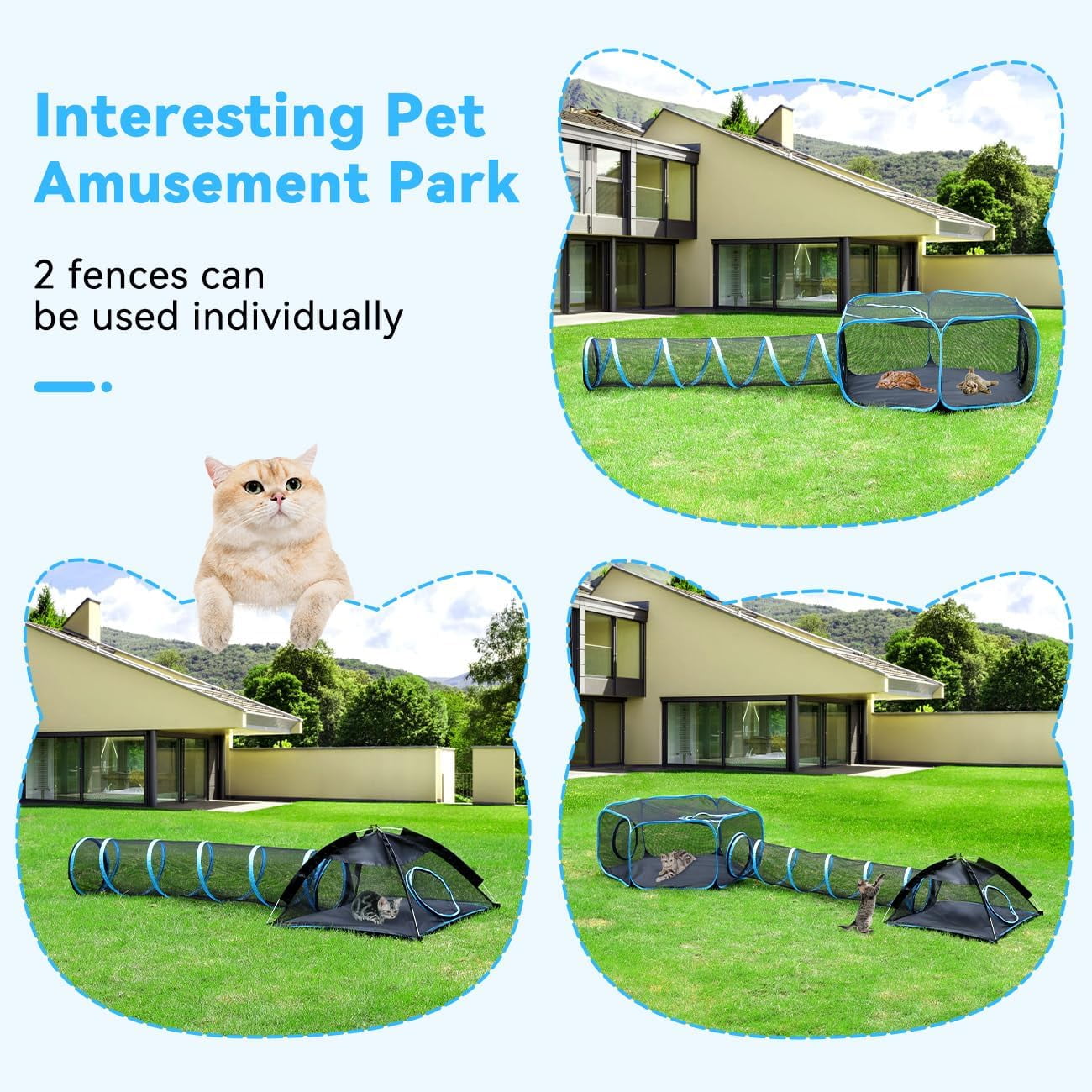 Outdoor Cat Enclosures For Cats Indoor  Patio Portable Mesh Tent Tunnel Playhouse With Free Carry Bag & Metal Rod Multiple And Small Animals Includes Playpen+tent+pet