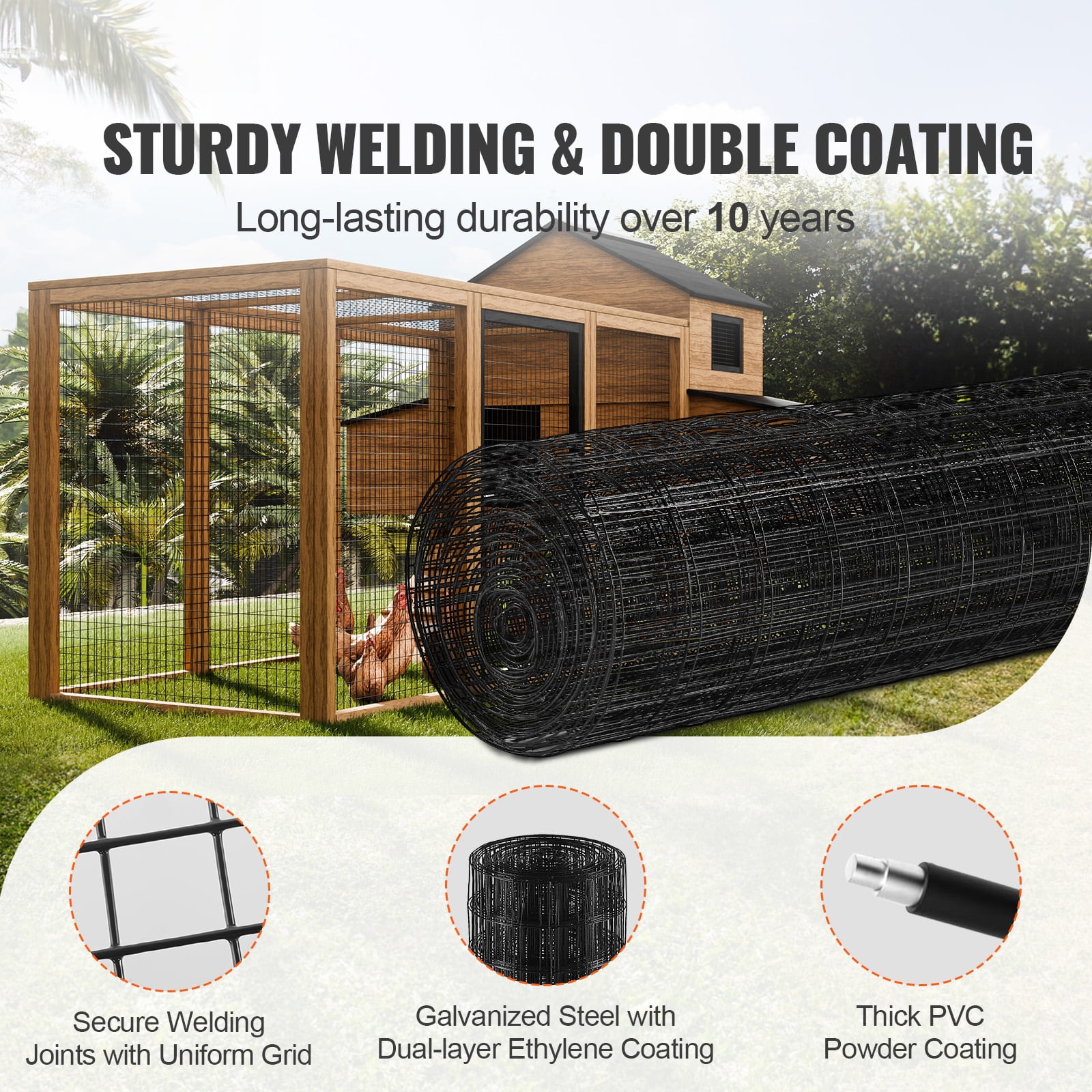 KFFKFF Hardware Fabric, 36'' x 50' Zinc-Coated Wire Mesh Roll, 16 Gauge Poultry Netting Roll, Plastic Coated Metallic Wire Mesh for Hen House Barrier, Rabbit Snake Fencing, Bird Cage Surroundings