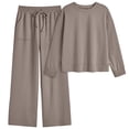 thumbnail image 6 of SUNBS 2 Piece Sets for Women Fall Outfits Lounge Sets Crew Neck High Waist Wide Leg Pants for Travel Airport Casual Clothes, 6 of 9