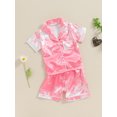 thumbnail image 3 of Bagilaanoe 2Pcs Toddler Baby Girl Summer Pajamas Set Tie Dye Short Sleeve Shirt and Shorts 1T 2T 3T 4T 5T 6T Kids Sleepwear Loungewear, 3 of 7