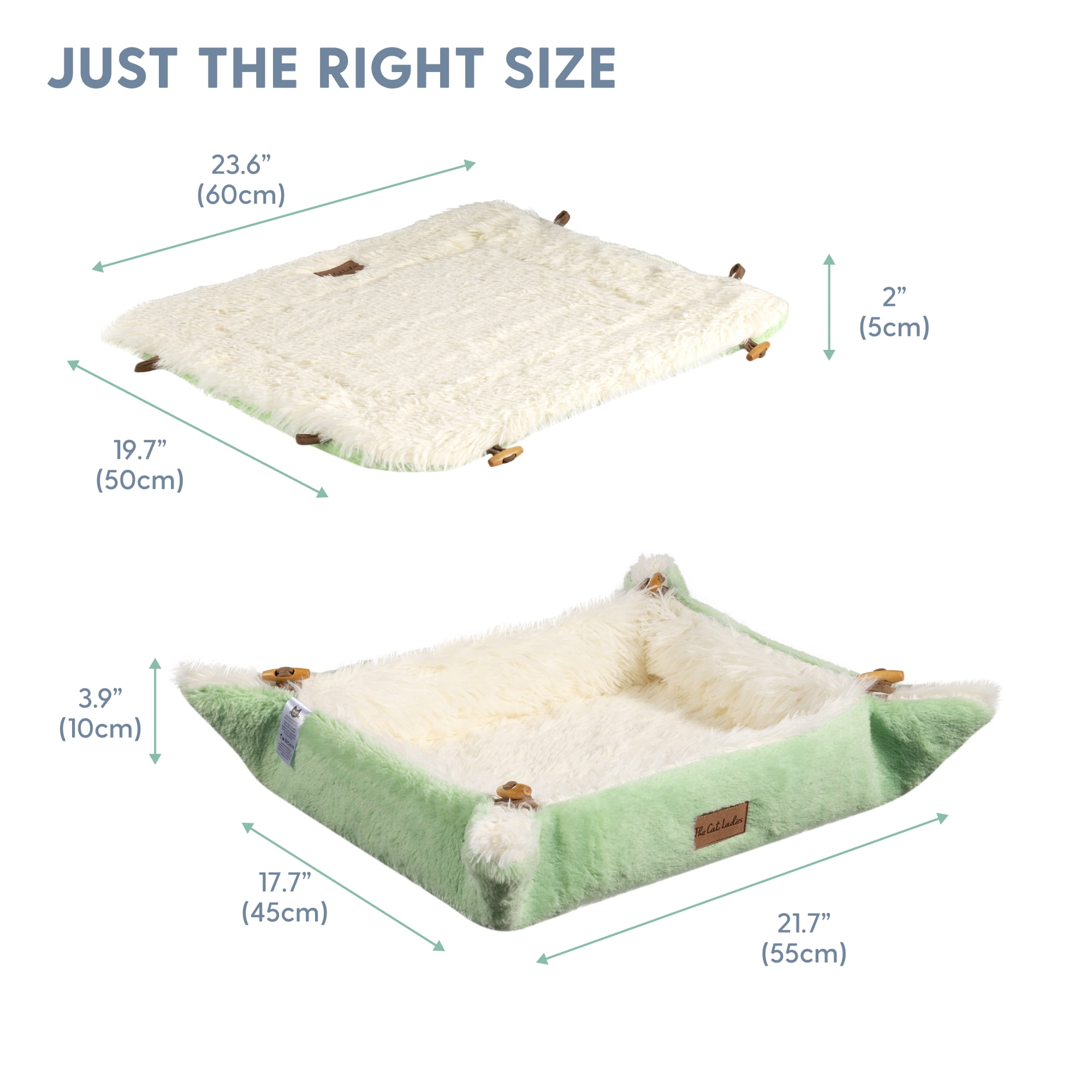 The Cat Ladies Self-Warming Heated Cat Bed Mat, Reversible Comfortable Design - Light Green