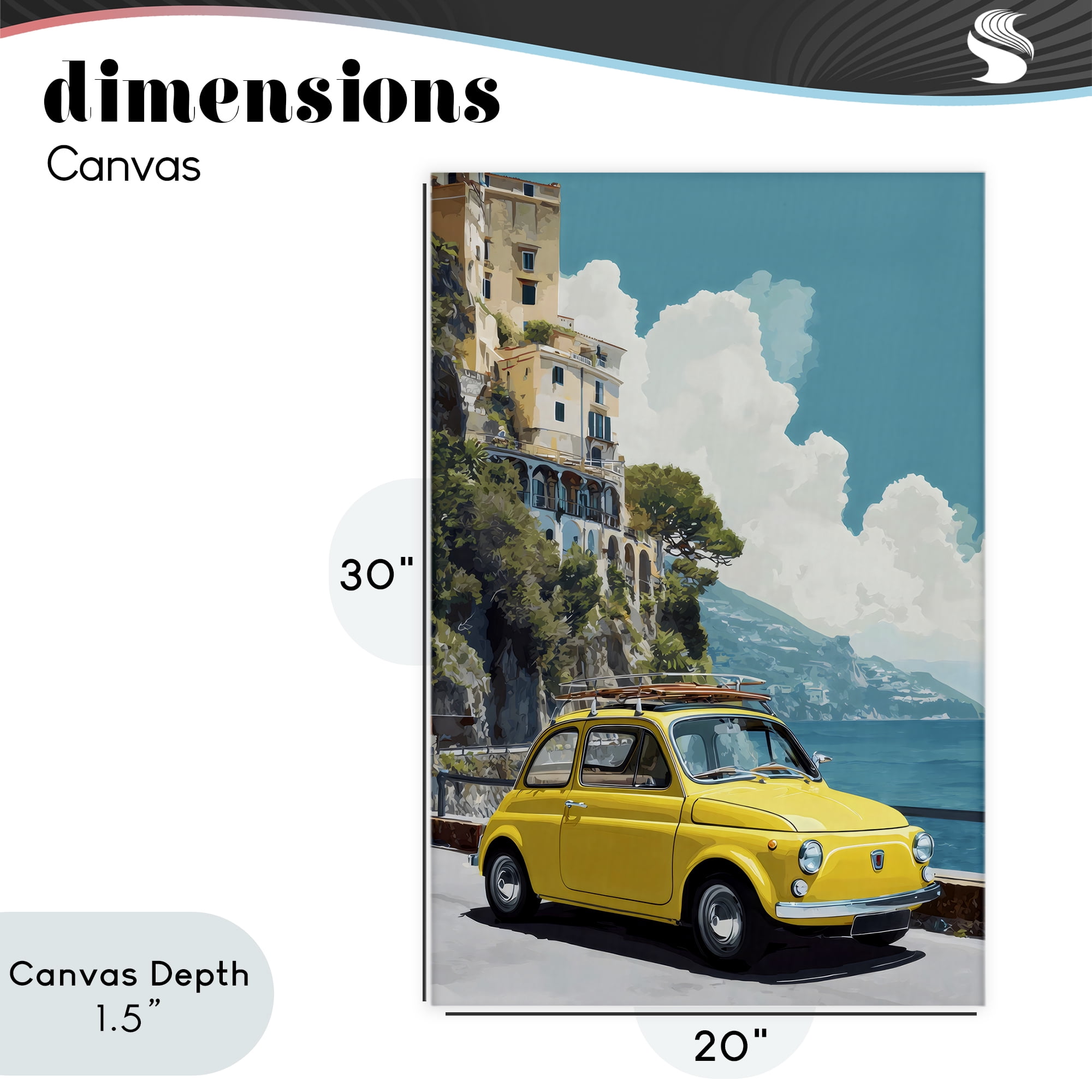 Stupell Industries Yellow Car on Coast Canvas Wall Art, design by Petal Prints Design