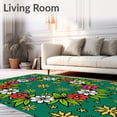 thumbnail image 2 of ODIKA 4'x6' Machine Washable Non-Slip Area Rug, Festive Highland Cattle Portrait with Blossoms and Winter Motifs High Traffic Rug with Pad, Green, 635857, 2 of 8