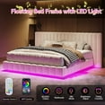 thumbnail image 5 of Merluxy Queen Bed Frame with Oversized Headboard,Floating Design,RGB LED Lights,No Box Spring Needed,Velvet Cream, 5 of 10