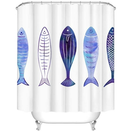 Fish Shower Curtain Fabric Blue Purple Sea Animal Bath Curtain Ocean ...