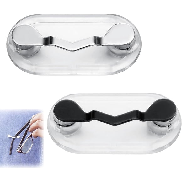 Magnetic Glasses Holder 2 Pcs Stainless Steel Magnetic Eyeglass Holder Portable Spectacle Clips ID Badge Holders Eyewear Hook Attaches to Clothing for Glasses Sunglasses Earphones (Black Silver)