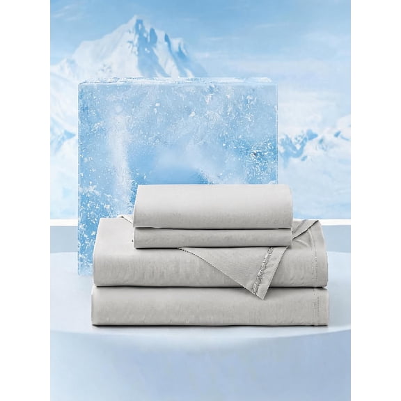 Cooling King Size Bed Sheets Set 4 Pieces Deep Pocket Soft Breathable Fabric Grey