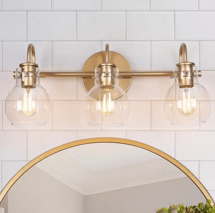 Stockton Modern 3Light Gold Bathroom Vanity Light Powder Room Wall