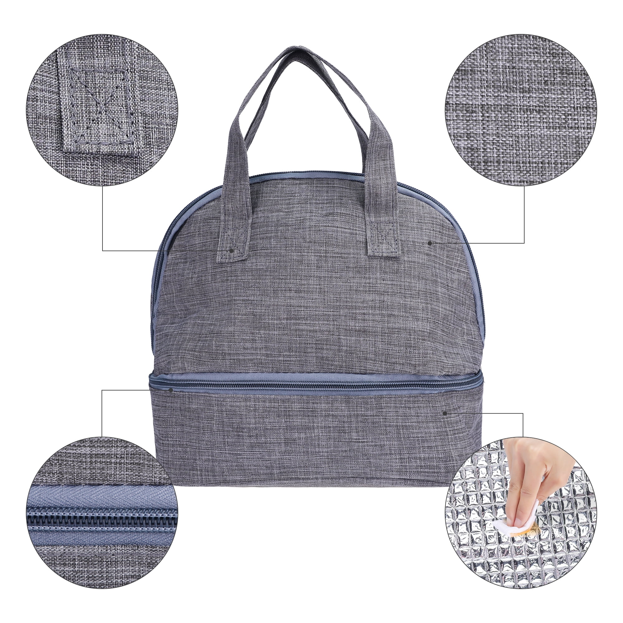 Unique Bargains Lunch Bag Insulated Bag Cute Tote Bag Gray