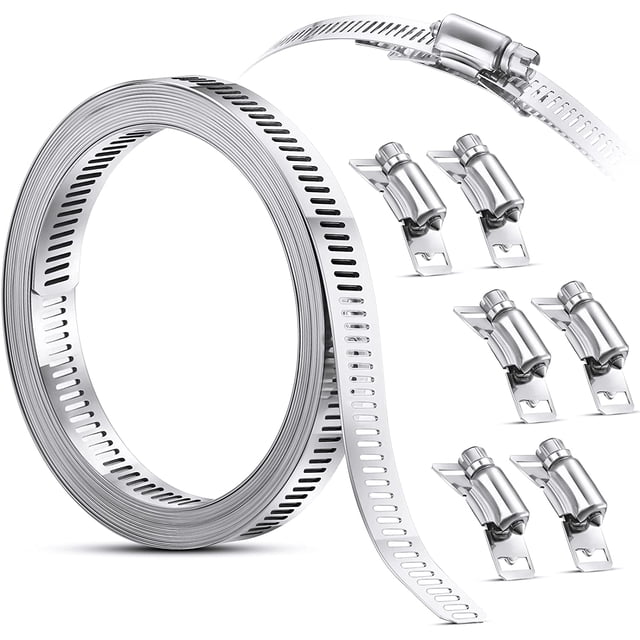 Abrazadera de manguera Abrazadera de gusano de acero, Abrazadera de manguera de cincha con clips, Abrazaderas de acero inoxidable 304 Abrazadera de manguera ajustable con tornillo (7 piezas, 8 pies) esquí esquí Gafas de esquí