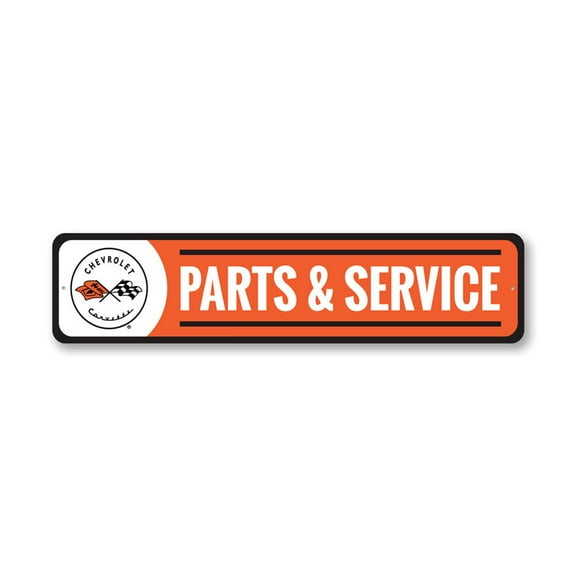 Corvette Parts and Service Chevy Corvette Metal Sign, Novelty Car Sign, Garage Decor - 4x18 inches