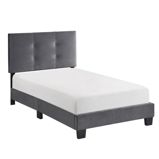 Pemberly Row Lit Plateforme Simple Moderne en Velours avec Cadre en Bois, Gris Foncé