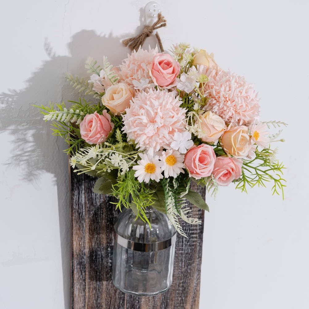 KIRIFLY Artificial Flowers, Fake Rose Silk Bouquet Decor Plastic Daisy Flower Arrangements Wedding Decoration Table Centerpieces 3 Packs (Pink Champagne)