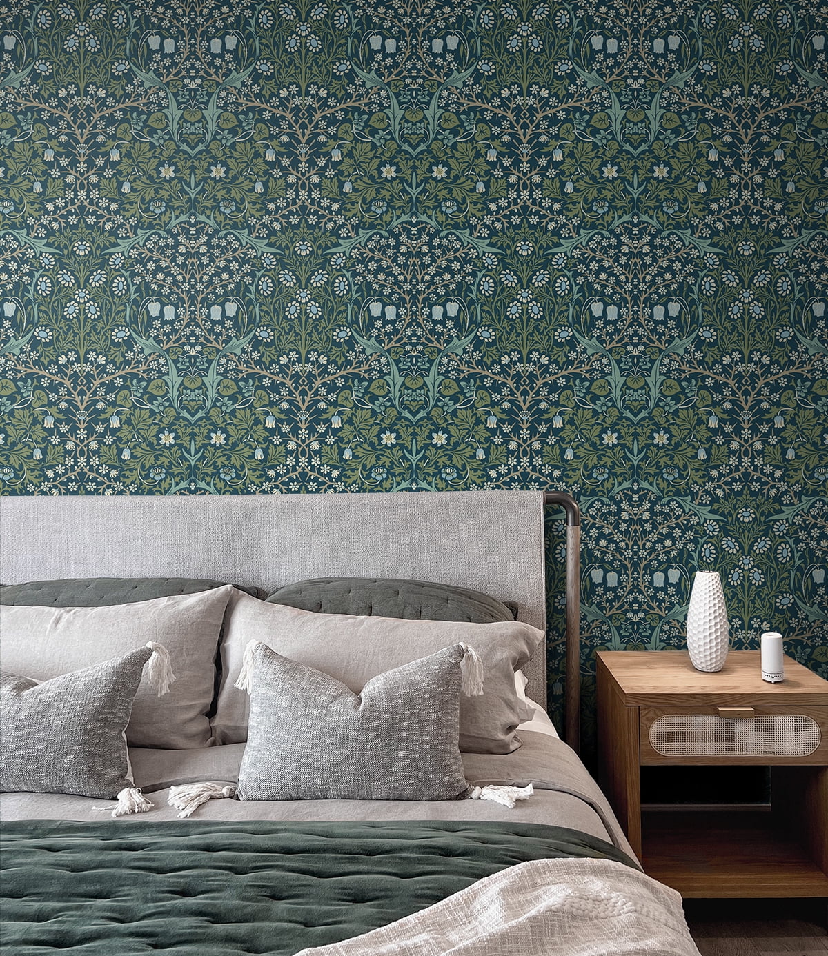 NextWall Prussian Blue & Moss Green Victorian Garden Peel and Stick Wallpaper