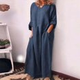 thumbnail image 2 of CHOK Robe d'Été en Coton et Lin pour Femmes Col Rond Coupe Ample Robe Chemise Unie Grande Taille Lin Décontracté Long Cover Ups, 2 of 3