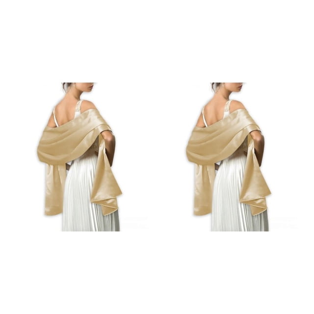 Sonducket Bola de baile de ceremonia para mujer, chal de satén para niñas, fiesta de noche, graduación, bufanda larga decorativa, diseño Dorado champagne 2piezas