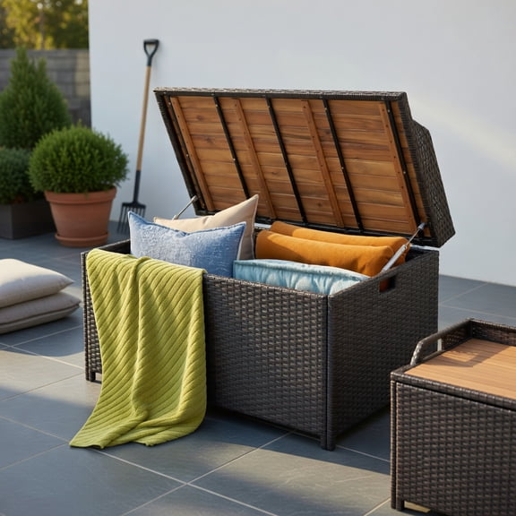 Spaco 45 Gallon Outdoor Storage Bench with Zippered Liner, 3-in-1 Versatile Storage Bench for Outdoor, Brown