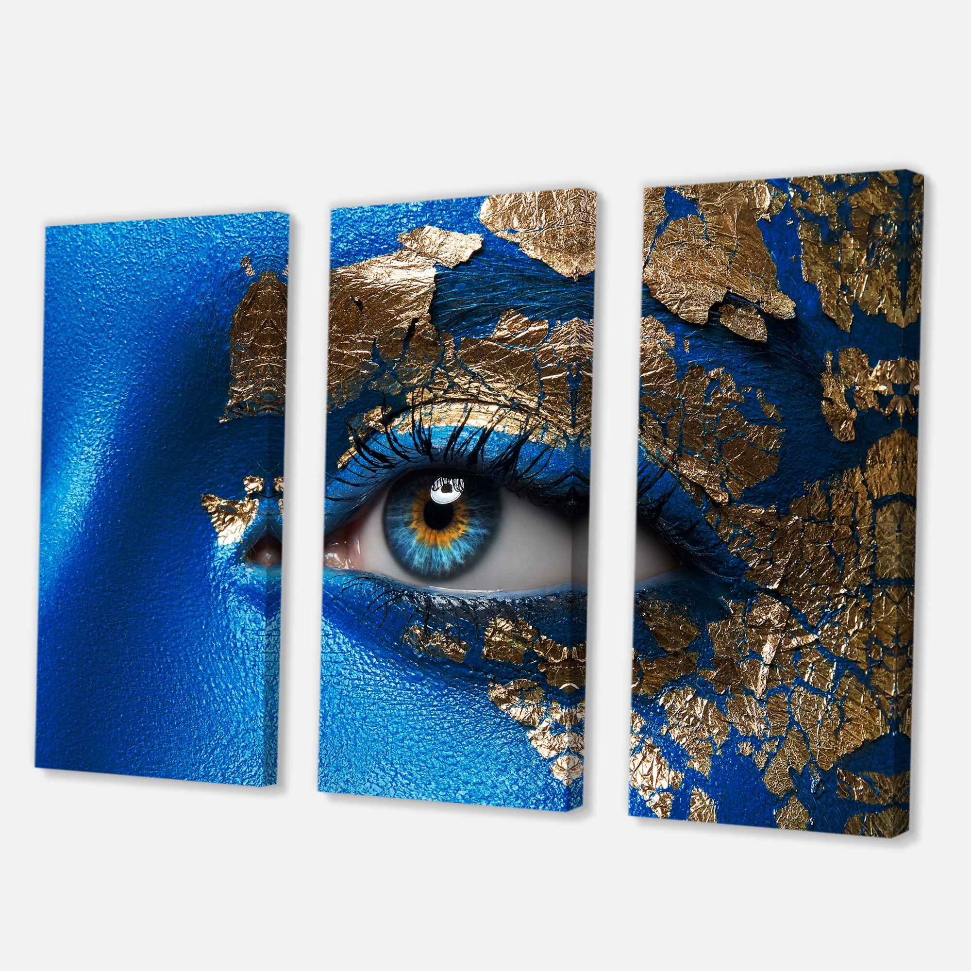 Designart ' Portrait of A Young Woman Model With Blue Make-Up ' Modern Canvas Wall Art Print