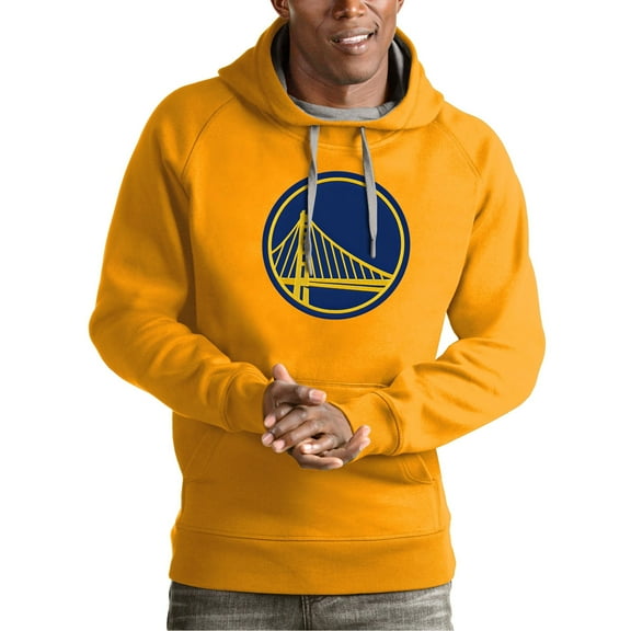 Men's Antigua Gold Golden State Warriors Team Logo Victory Pullover Hoodie