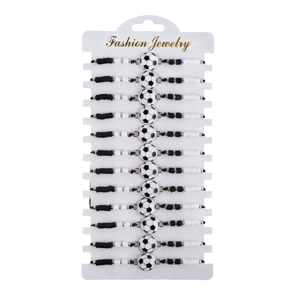 12 Pcs Soccer Football Bracelets for Sports Fans, Fashion Cartoon Adjustable Wristbands, Team Spirit Jewelry, Game Day Accessories for Parties