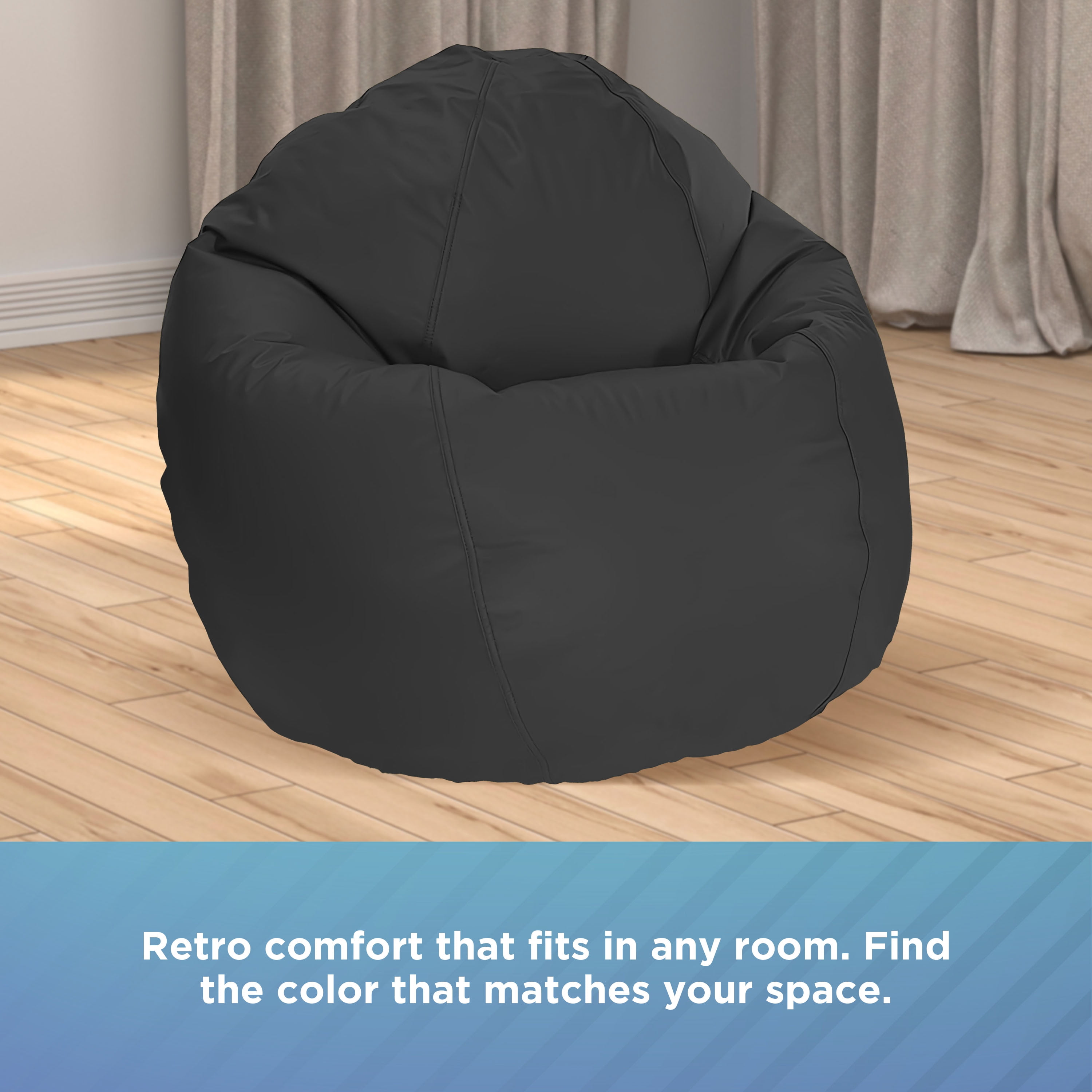 Vinyl 36x36x40" Large Bean Bag Chair - w/Polystyrene Beads and CertiPUR Foam Filled Bean Bag for Adults, Teens and Kids - Navy Blue