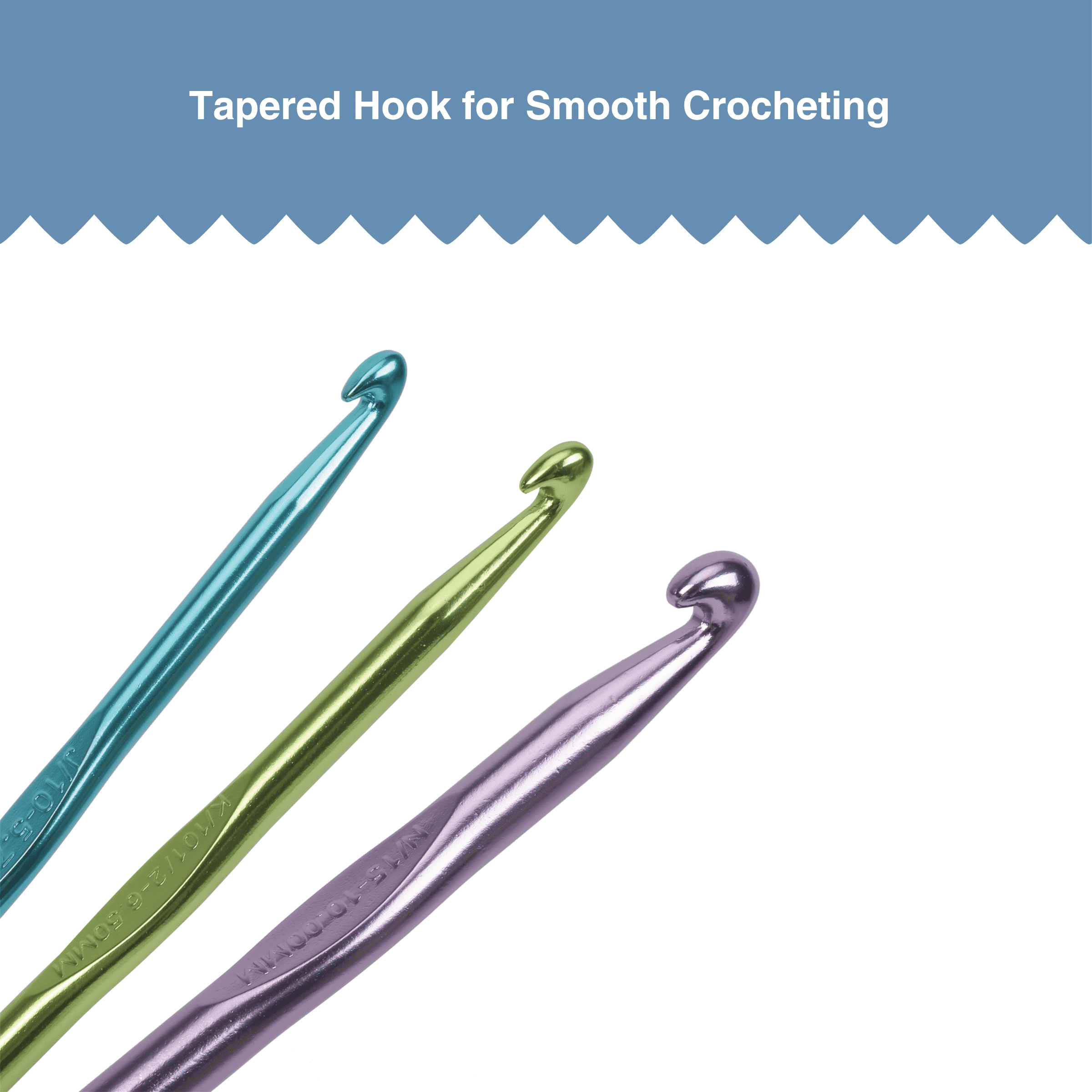 Hello Hobby Aluminum Crochet Hooks, Sizes J, K, and N, 3-Piece Set