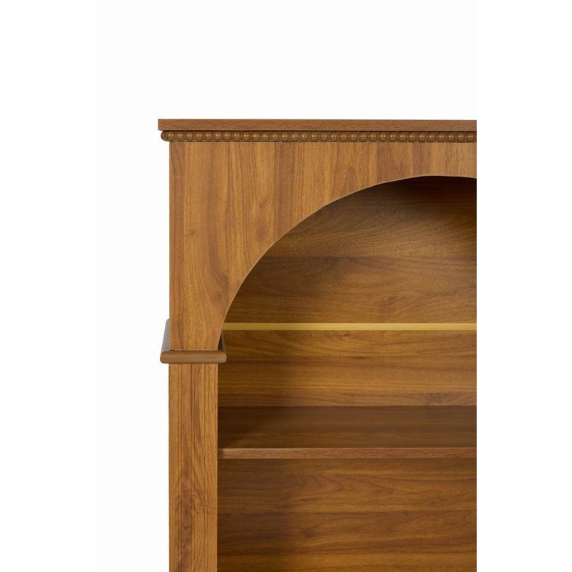 Noble House 48" Arched Bookcase, 3-Tier Open Bookshelf with Decorative Beaded Trim, Walnut