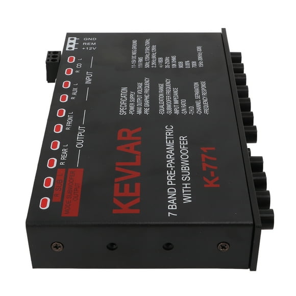 7-Band Graphic EQ, Variable Gain Adjustment Universal Front Rear Subwoofer Car Audio Graphic Equalizer High Level Input for Stereo System