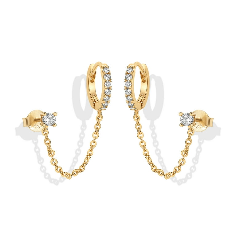 PAVOI Women's 14K Yellow Gold Flash Plated Chain Huggie Hoop