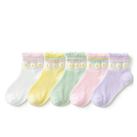 

NLAGER Baby Sock 5 Pairs Baby Socks Floral Pattern Non-slip Breathable Toddlers Unisex Mesh Socks for Summer