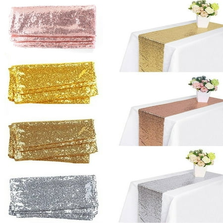 Sequin Table Runners Sparkly Rose Gold Silver Champagne Tablecloth Wedding Birthday Party Christmas Holiday Banquet Catering Dining Room Kitchen Decorations,
