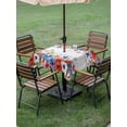thumbnail image 4 of Outdoor Tablecloth with Umbrella Hole for Patio/Picnic/Party/Camping, 4th of July Waterproof Table Cloth Square Cover Washable, Red Blue Independence Day Floral Star Vintage (54"x 54"), 4 of 9