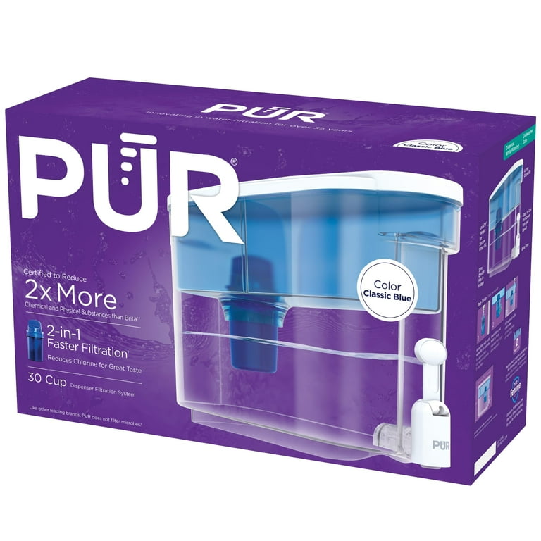 PUR Plus 30-Cup Water Filter Dispenser, Blue, 11.2 x 6 x 16.1