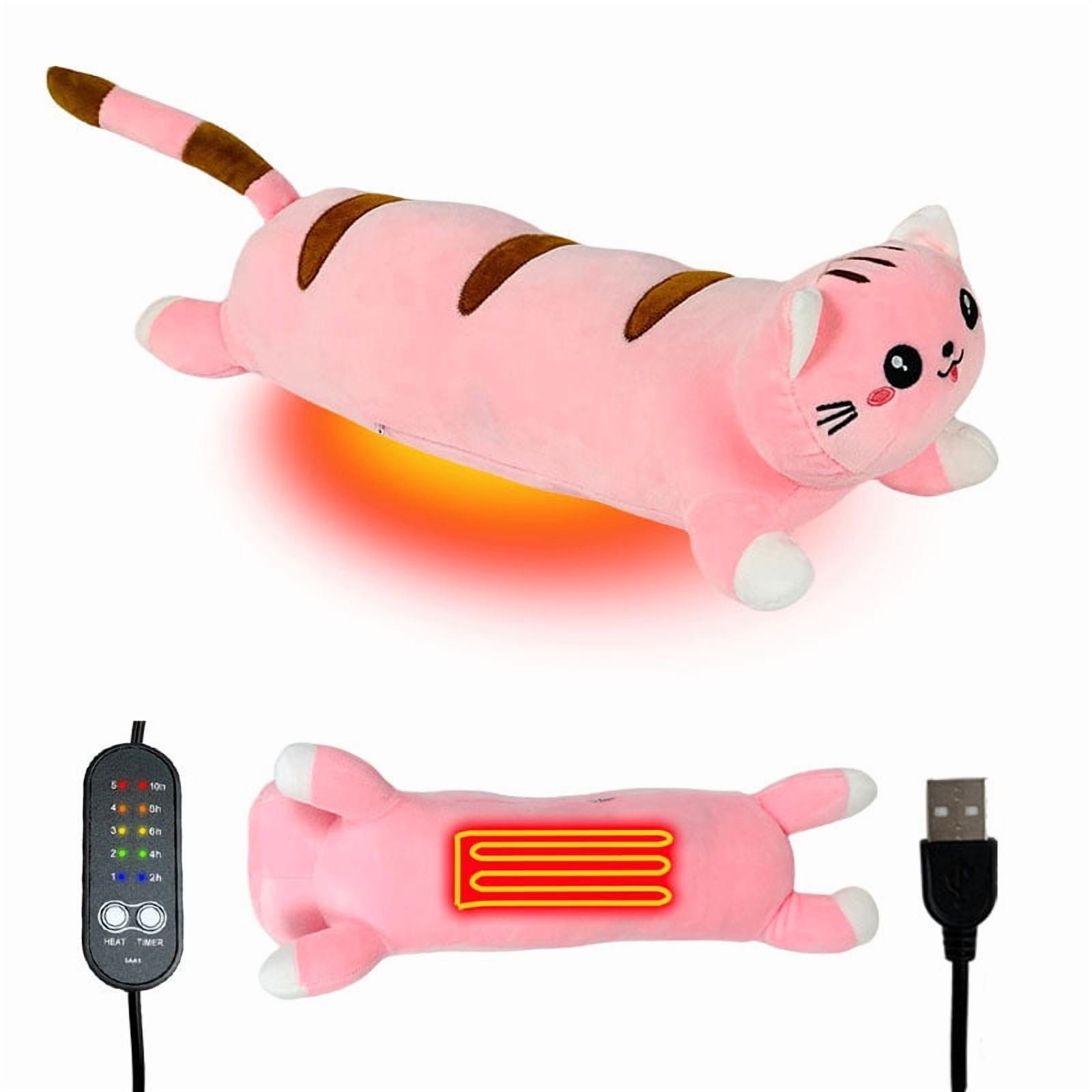 Gytml Pink Cat Heating Hugging Pillow, Portable Electric Heat Pads Usb Powered, Funny Gifts For Women Teen Girls Cat Lovers Birthday Christmas Pink 50x14x9cm