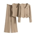 thumbnail image 5 of 3 Pcs/Set Women Suit Vest Coat Pants Set Knitted V Neck Single-breasted Waistcoat Elastic Waist Wide Leg Long Trousers Set Formal Commuting Outfit, 5 of 8